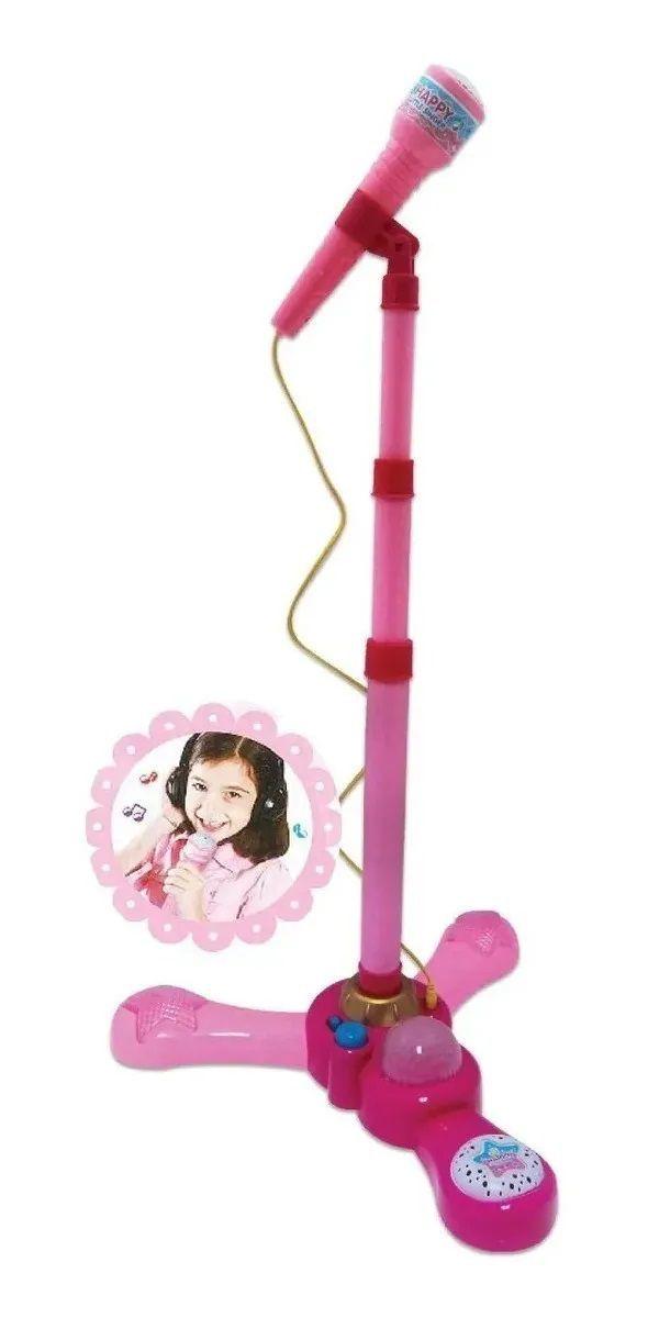 MICROFONE INFANTIL AMPLIFICADOR DE VOZ SEM FIO COM LUZ E SOM KARAOKE COM  ESPELHO ROSA MENINAS