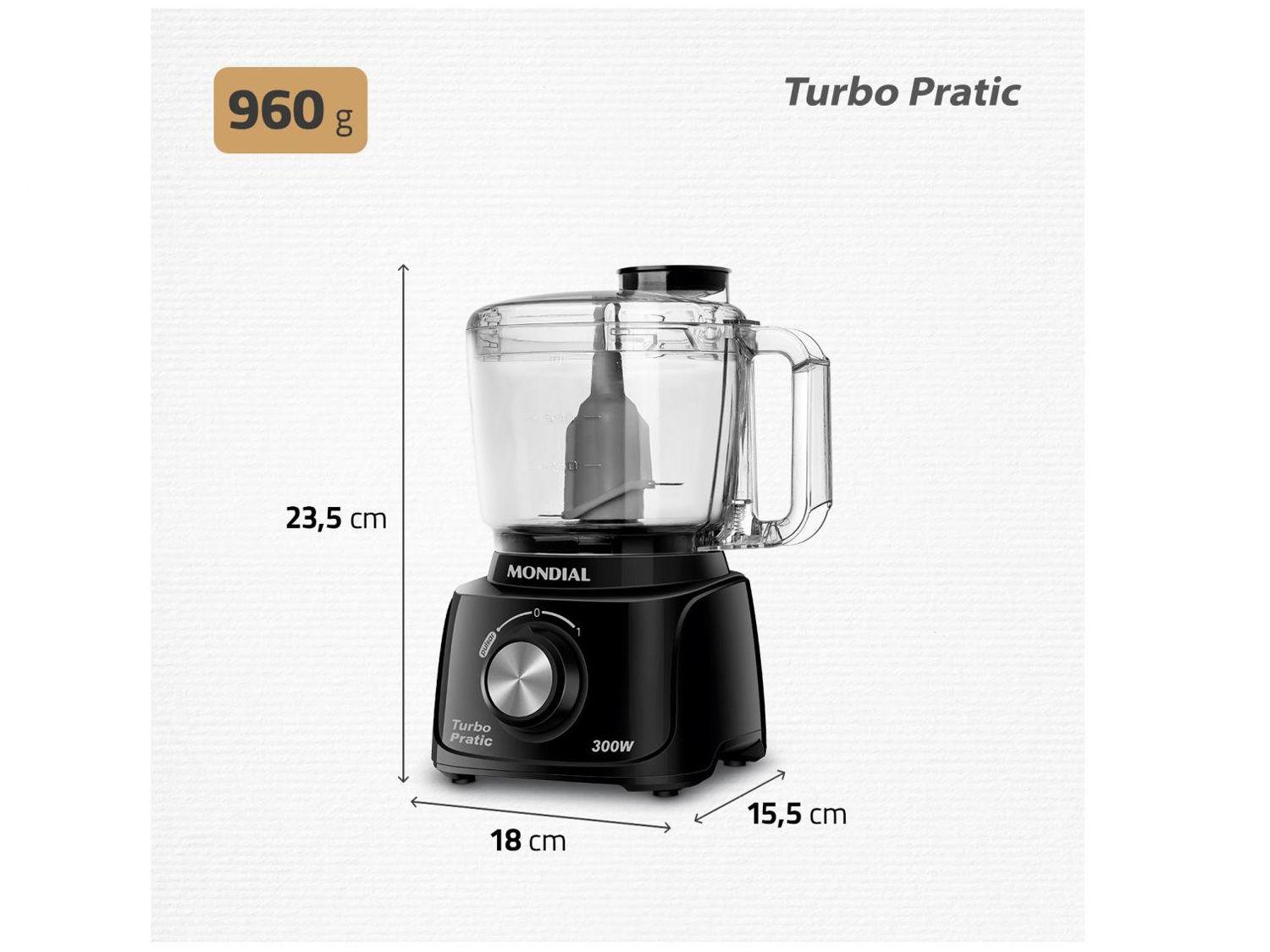 Mini Processador de Alimentos Mondial Preto 300W Turbo Pratic MP