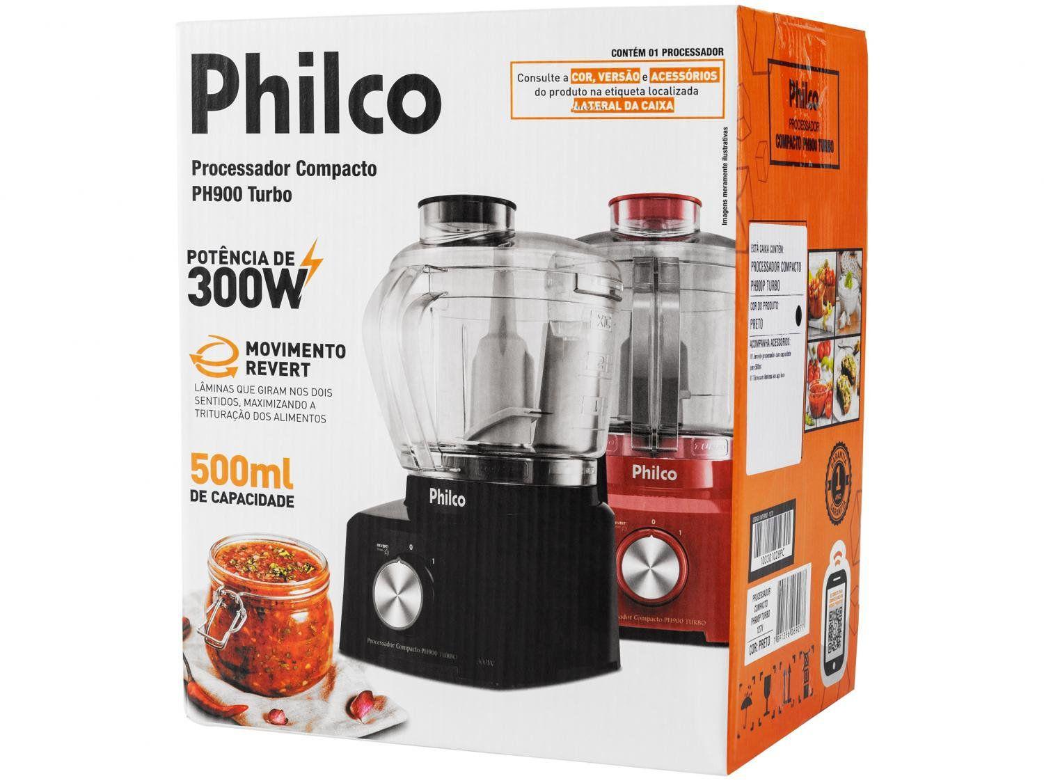 Mini Processador de Alimentos Philco 300W Preto PH900 Turbo 3 em 1