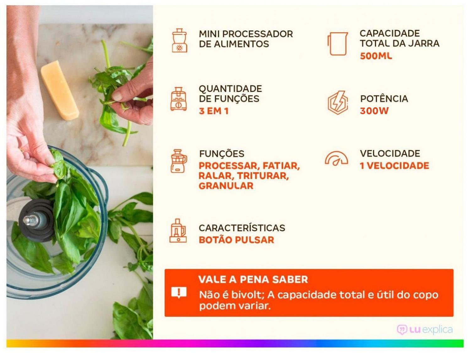 Mini Processador de Alimentos Philco 300W Preto PH900 Turbo 3 em 1
