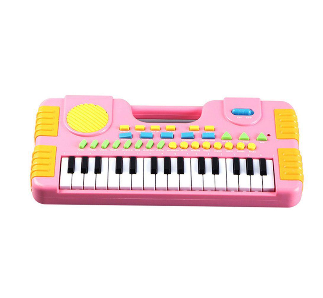 Piano Teclado Brinquedo Infantil Microfone Educativo Musical Cor Rosa