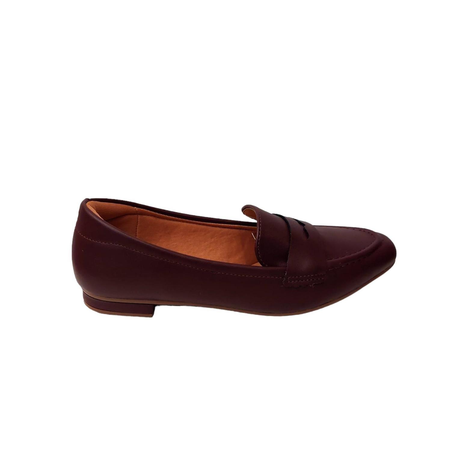 Sapato Mocassim Feminino Vinho Mocassim Vinho Bicolor Couro