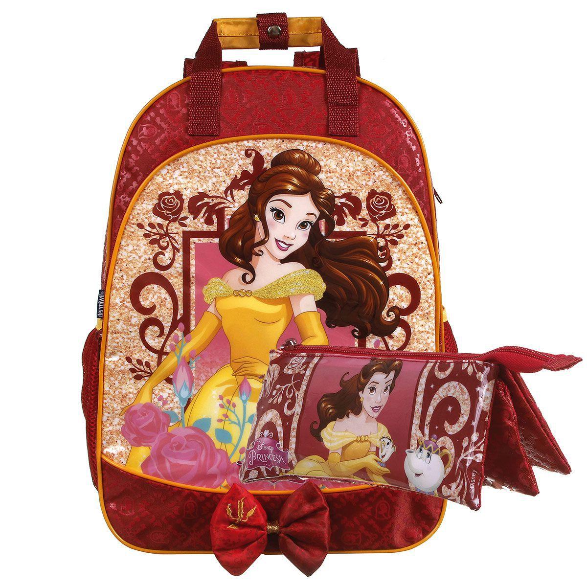 Mochila Escolar Bela e a Fera + Estojo 3 Divisões Disney - Dermiwil ...