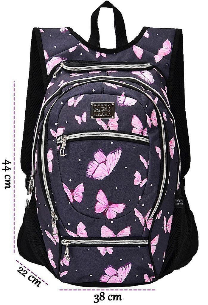 Mochila Escolar Feminina Juvenil Impermeável Costas Borboleta Média