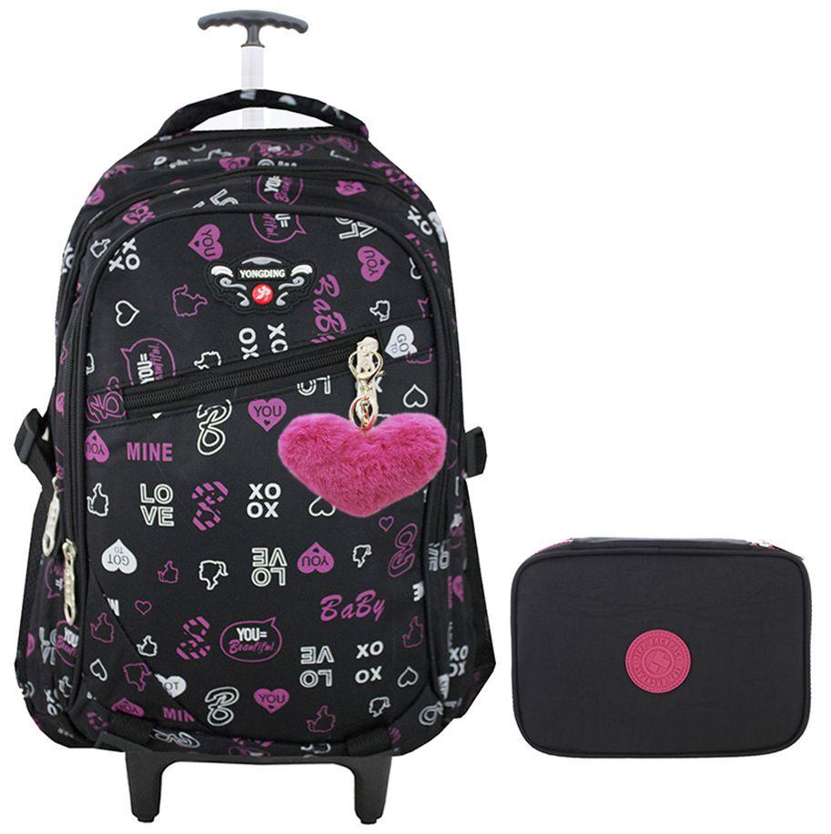 Mochila Escolar Rodinhas Meninas + Estojo Jumbo Preto Grande 100 Pens -  XFPING - Mochila / Bolsa Escolar - Magazine Luiza