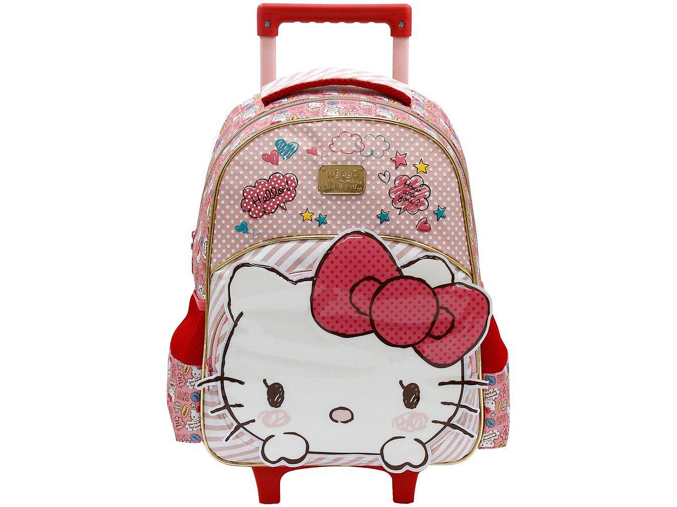 Mochila Infantil Escolar Feminina Hello Kitty de Rodinha Tam. G