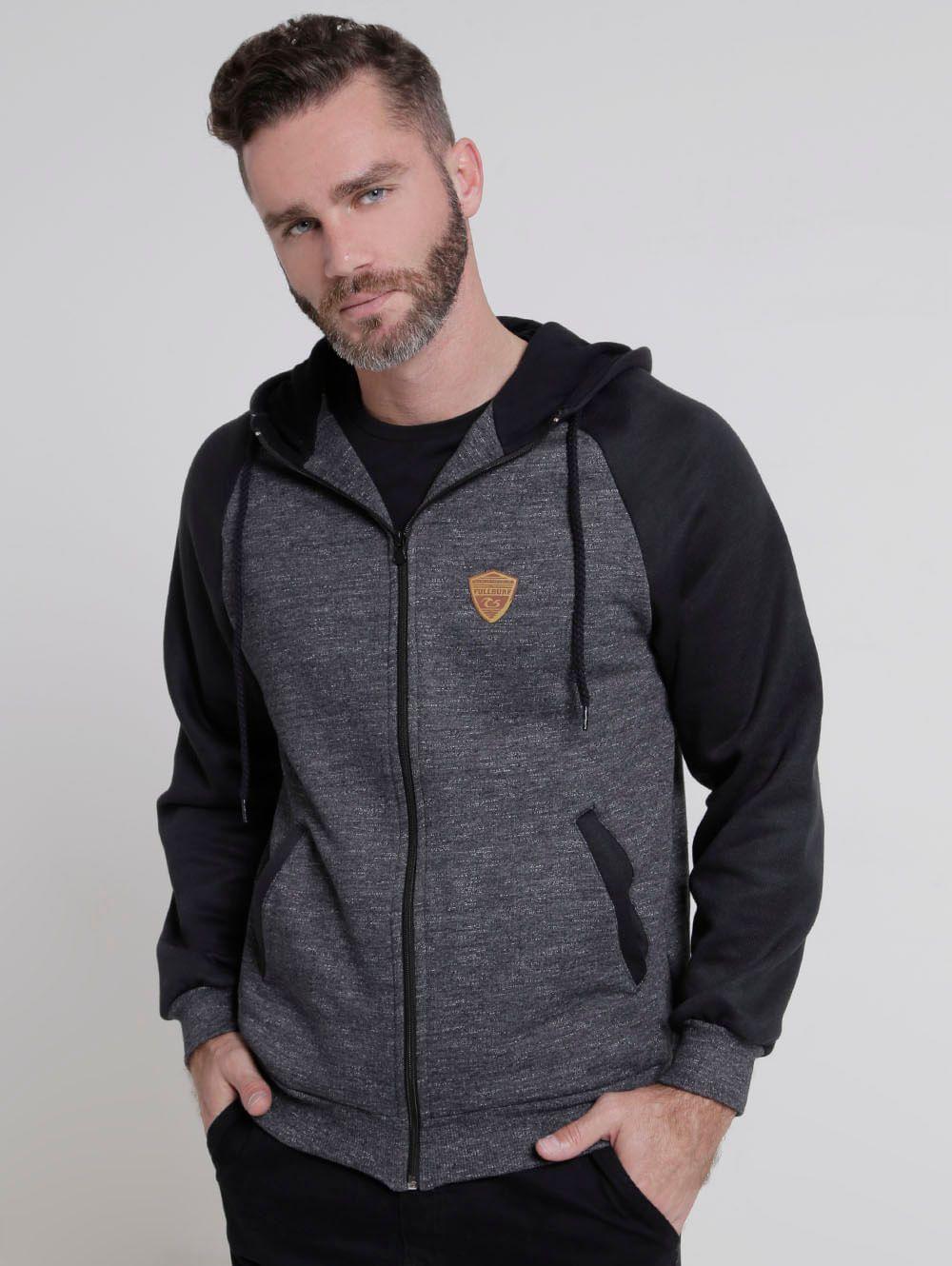 black moletom com capuz zip pockets