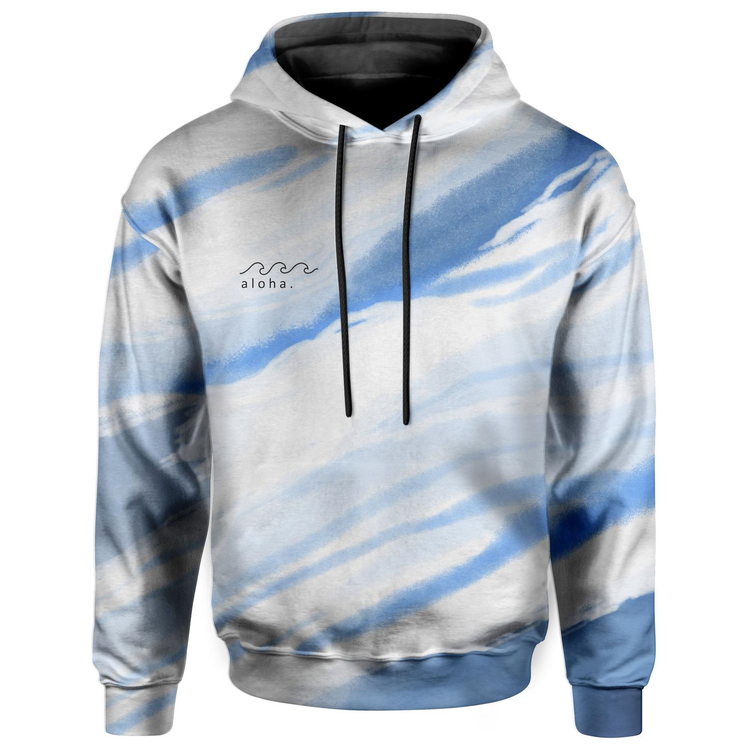 blue and white tie dye moletom com capuz