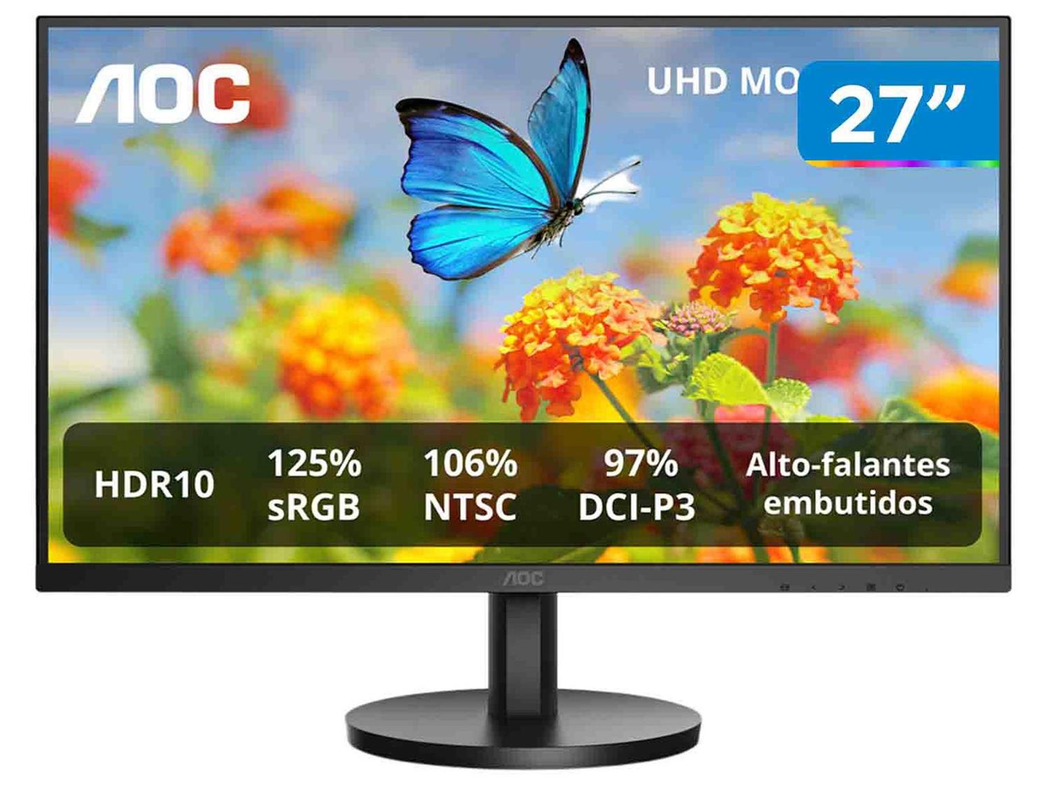 Monitor 60Hz 4K UHD Widescreen 4ms AOC Série B3 U27B3A/57 27" IPS LED 2 HDMI