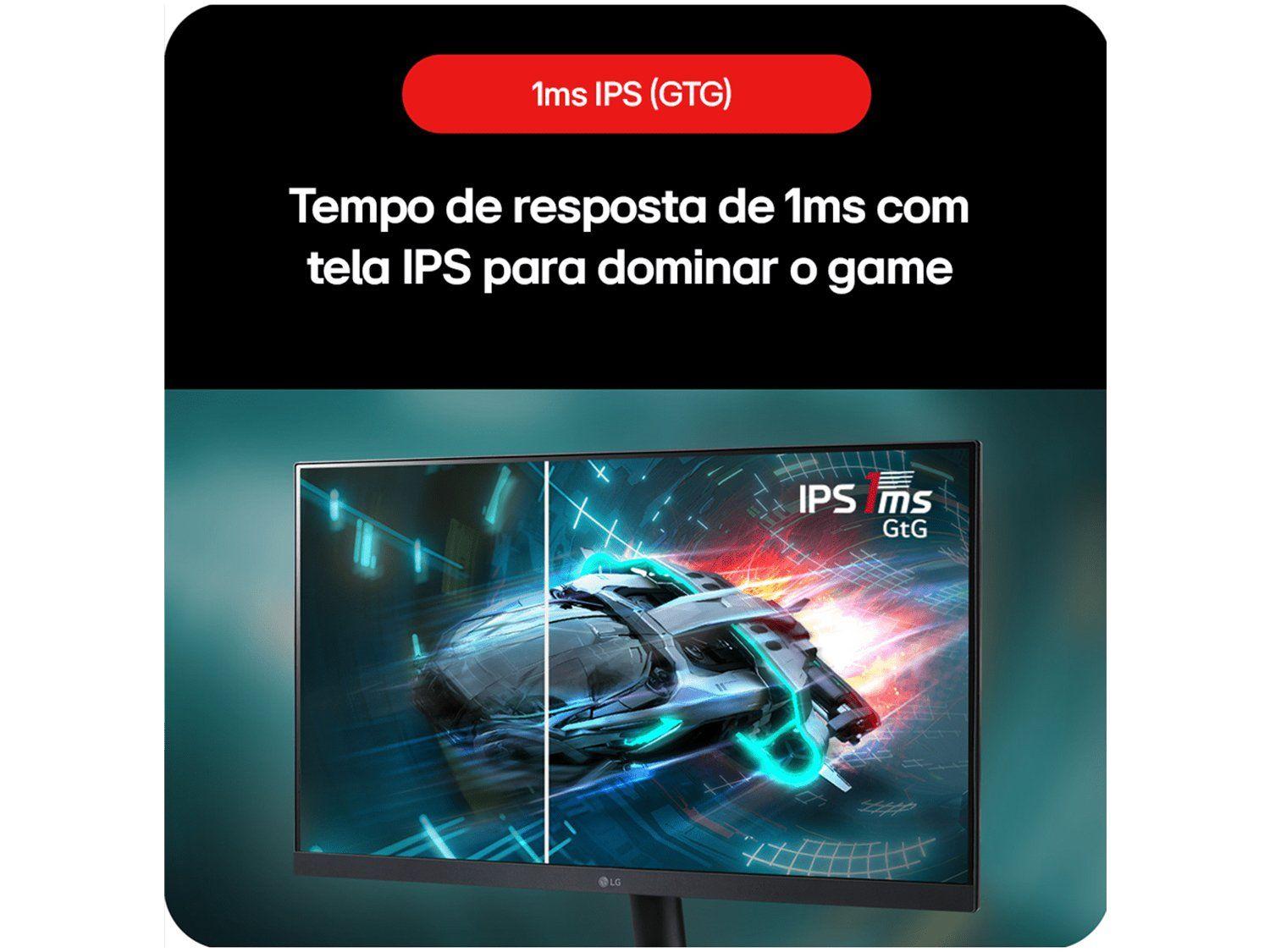 Monitor Gamer 180Hz UltraGear 1ms (GtG) LG 24GS60F-B 24" Full HD IPS NVIDIA G-SYNC AMD FreeSync HDR10 sRGB 99% HDMI DisplayPort