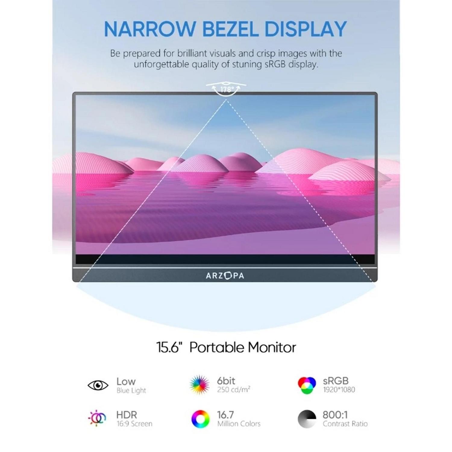 Imagem de Monitor Portátil Arzopa 15,6 A1 Gamut Ultrafino 1080p Fhd Ips ...