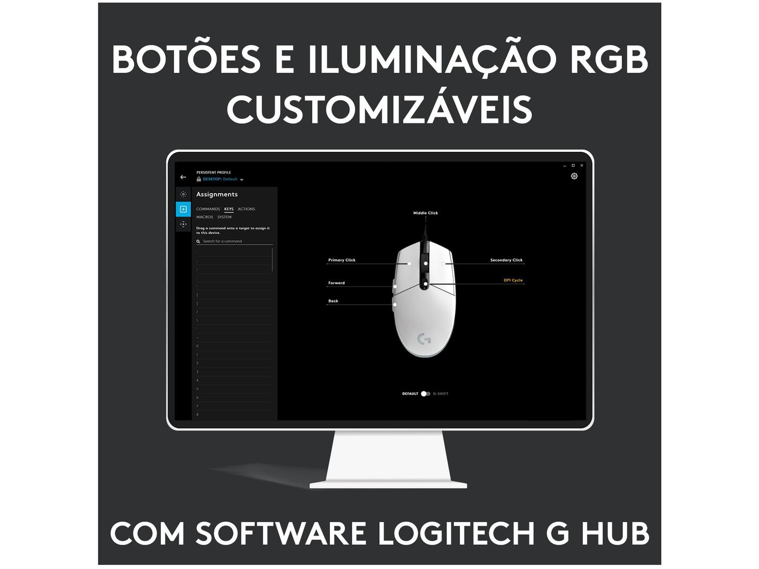 Mouse Gamer Lightsync RGB Logitech Óptico 8000DPI