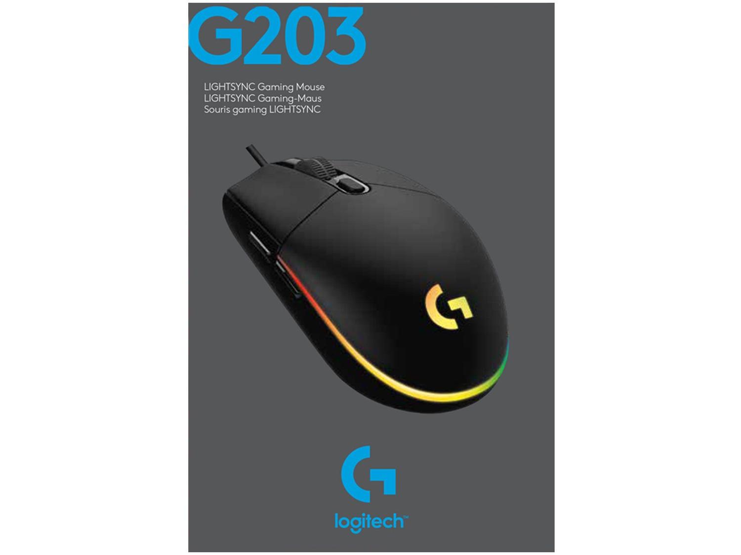 Mouse Gamer Lightsync RGB Logitech Óptico 8000DPI