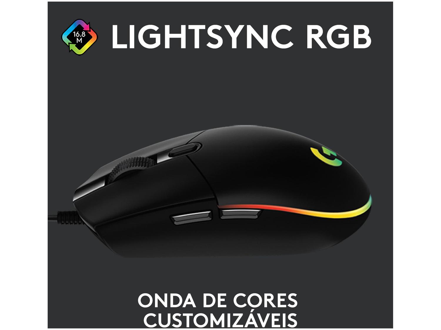 Mouse Gamer Lightsync RGB Logitech Óptico 8000DPI