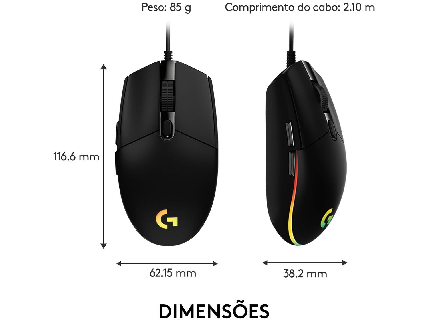Mouse Gamer Lightsync RGB Logitech Óptico 8000DPI