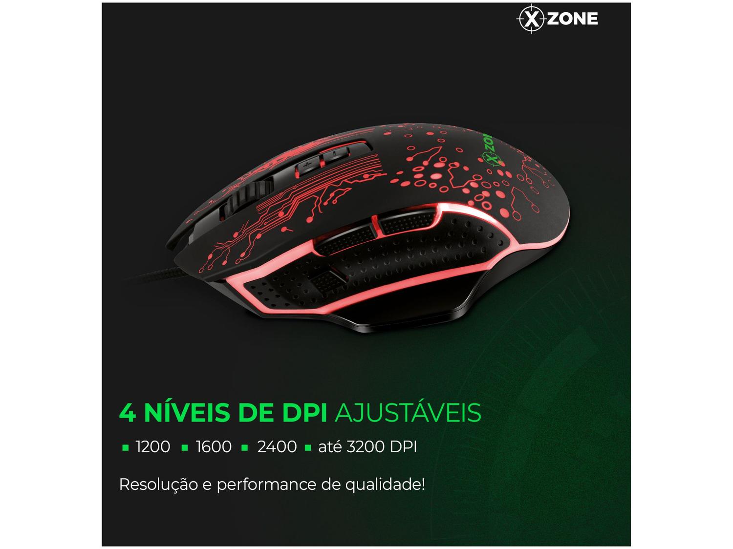 Mouse Gamer XZONE Óptico 3200DPI