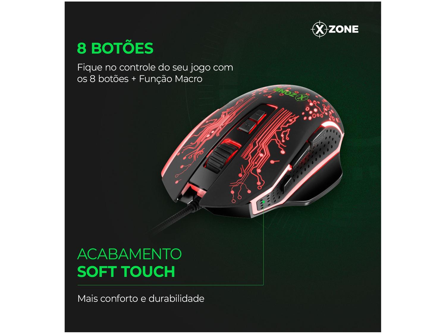Mouse Gamer XZONE Óptico 3200DPI