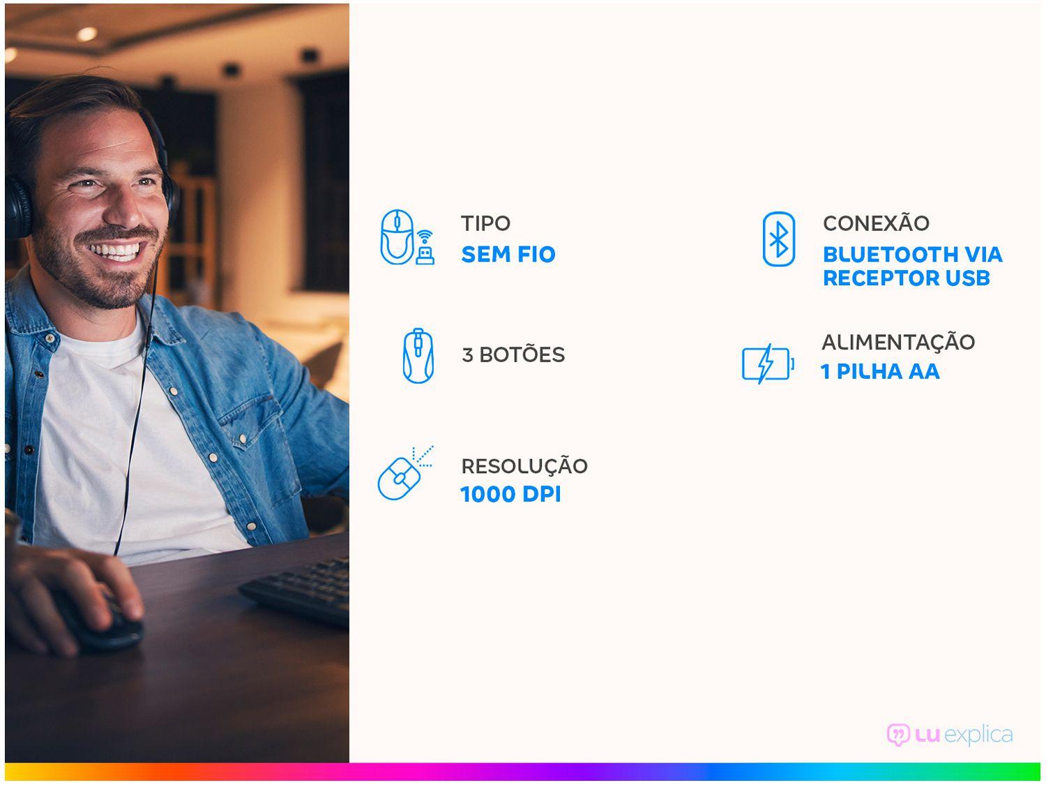 Mouse sem Fio Dell Óptico 1000 DPI 3 Botões WM118