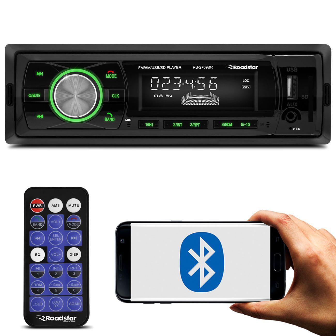MP3 Player Automotivo Roadstar RS2709BR 1 Din LCD Bluetooth USB Micro