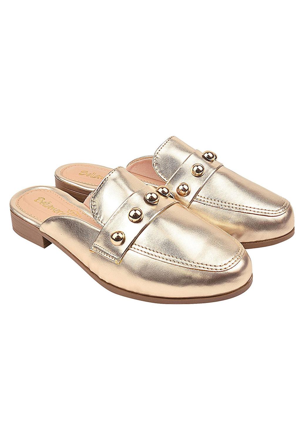 mule feminino dourado