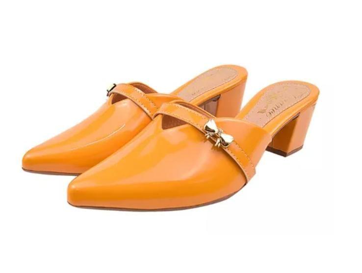 Salto Sapato Mostarda Sandália Couro Nobre Amarelo Mostarda Salto