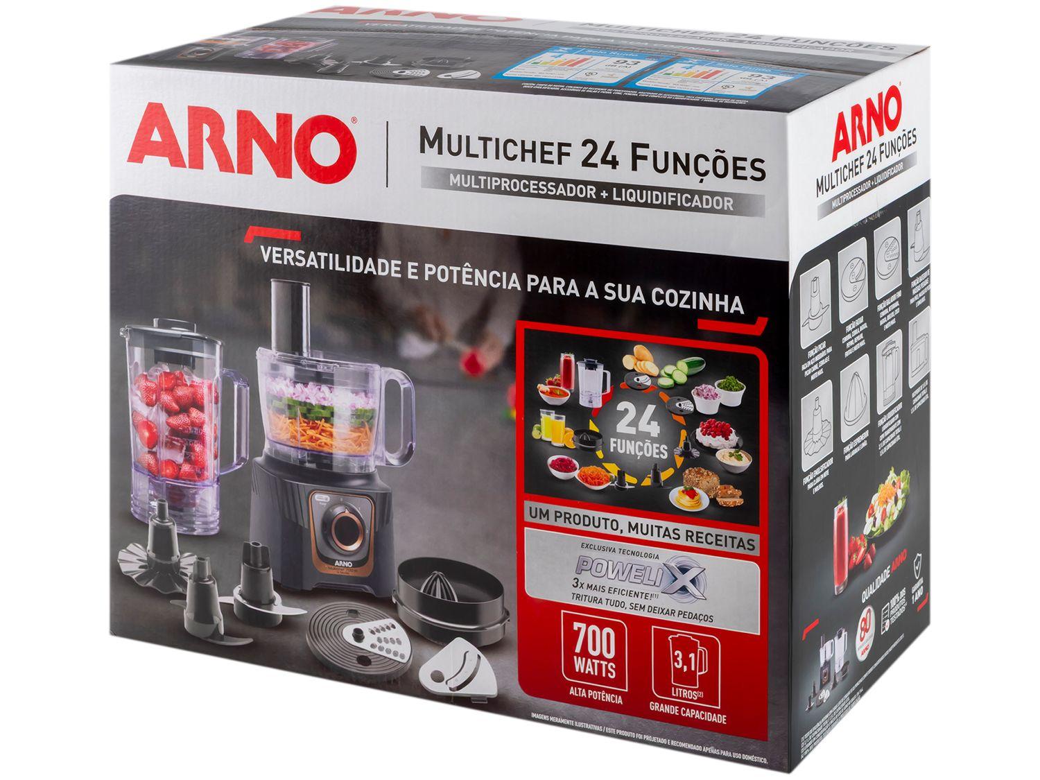 Multi Processador de Alimentos Arno 700W Preto Multichef MP72 24 Funções