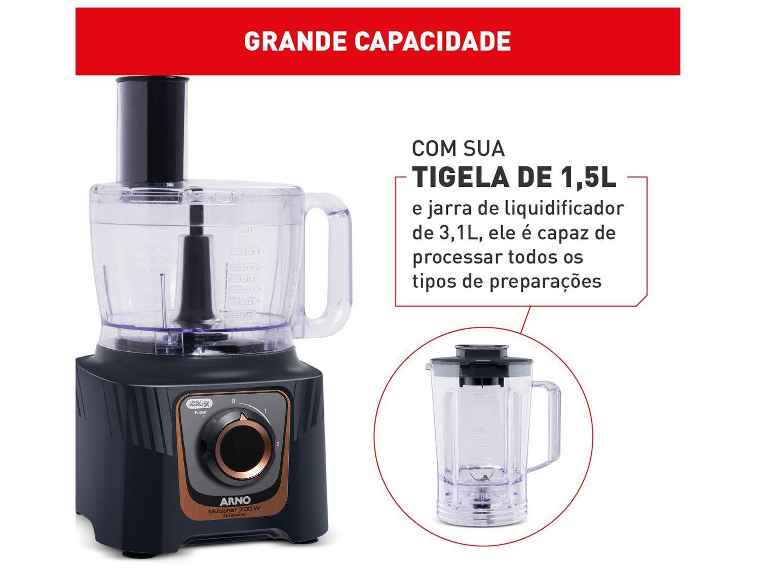 Multi Processador de Alimentos Arno 700W Preto Multichef MP72 24 Funções