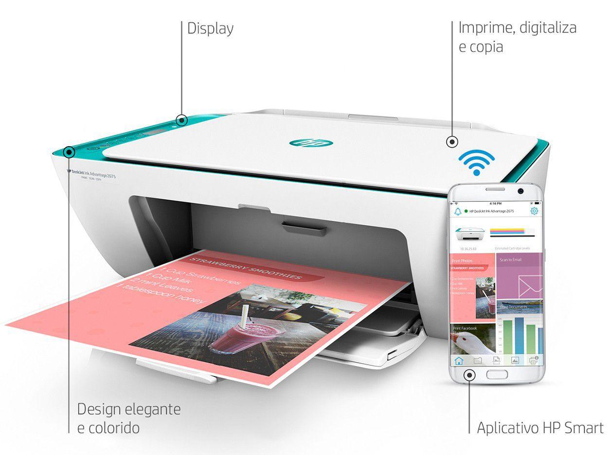 Multifuncional HP Deskjet Ink Advantage 2676 Jato de Tinta LCD WiFi USB 2.0 Impressora