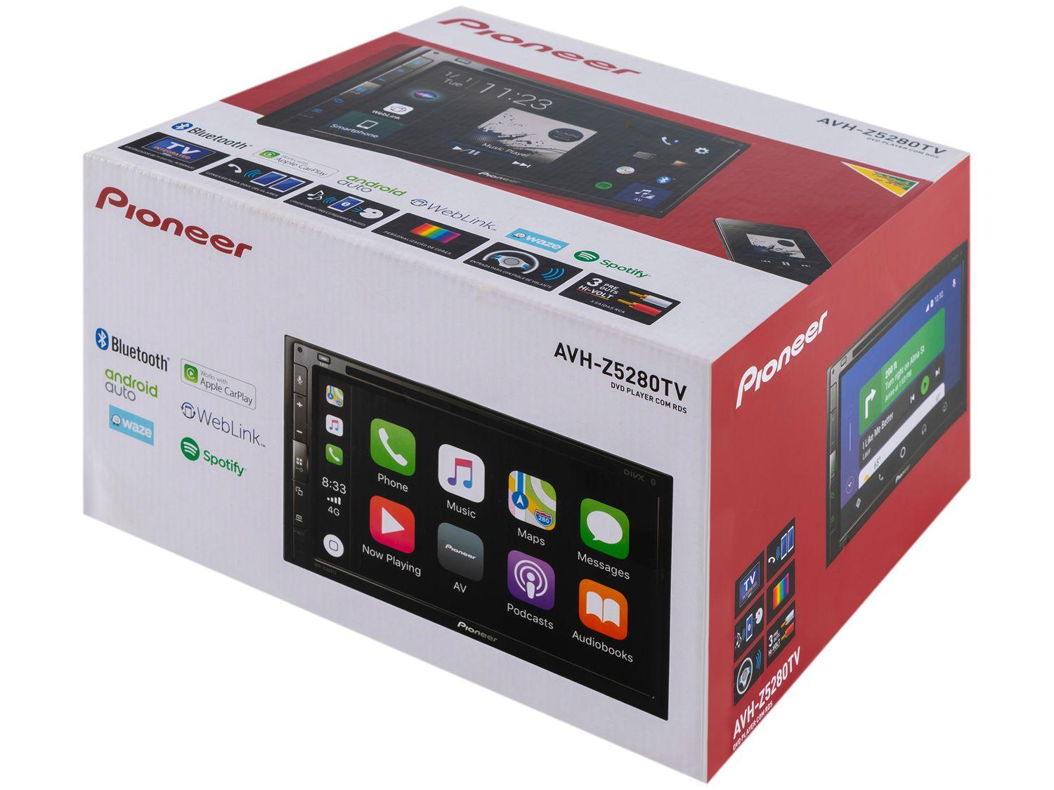 Multimídia Receiver Pioneer AVH-Z5280TV LCD 6,8” 2 Din Touch Resistiva Apple CarPlay e Android Auto