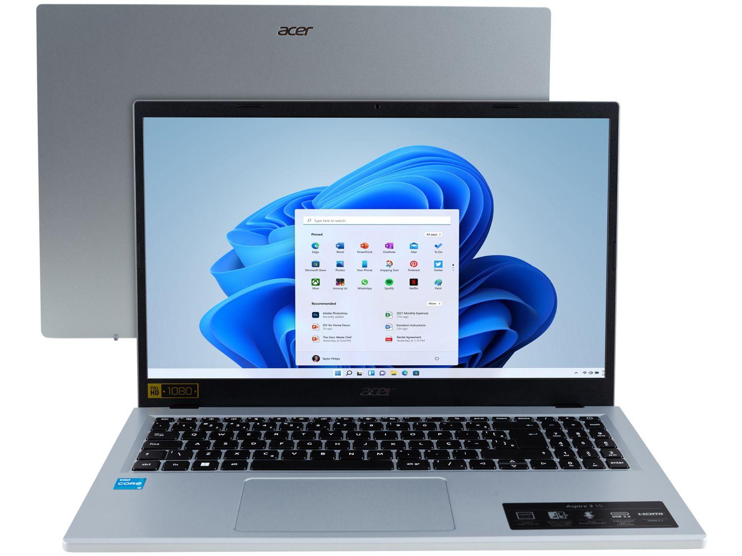 Notebook Acer Aspire 3 Intel Core i3 8GB 512GB SSD 15,6” Full HD