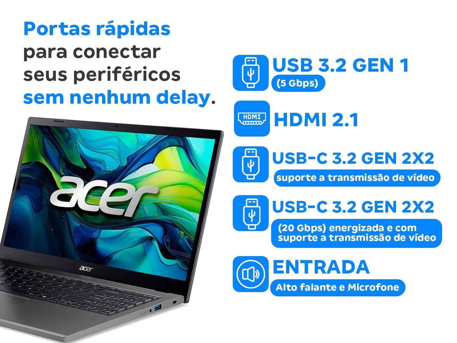 Notebook Acer Aspire Go Intel Core i5 13420H 8GB RAM 512GB SSD 15