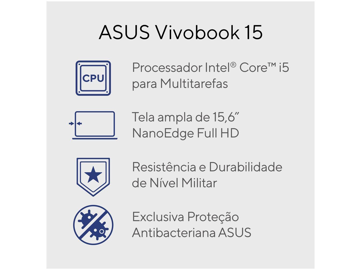 Notebook ASUS Vivobook 15 X1504ZA-NJ983 Intel Core i5 8GB RAM SSD 512GB 15,6" Full HD Linux 90NB1021-M01EJ0