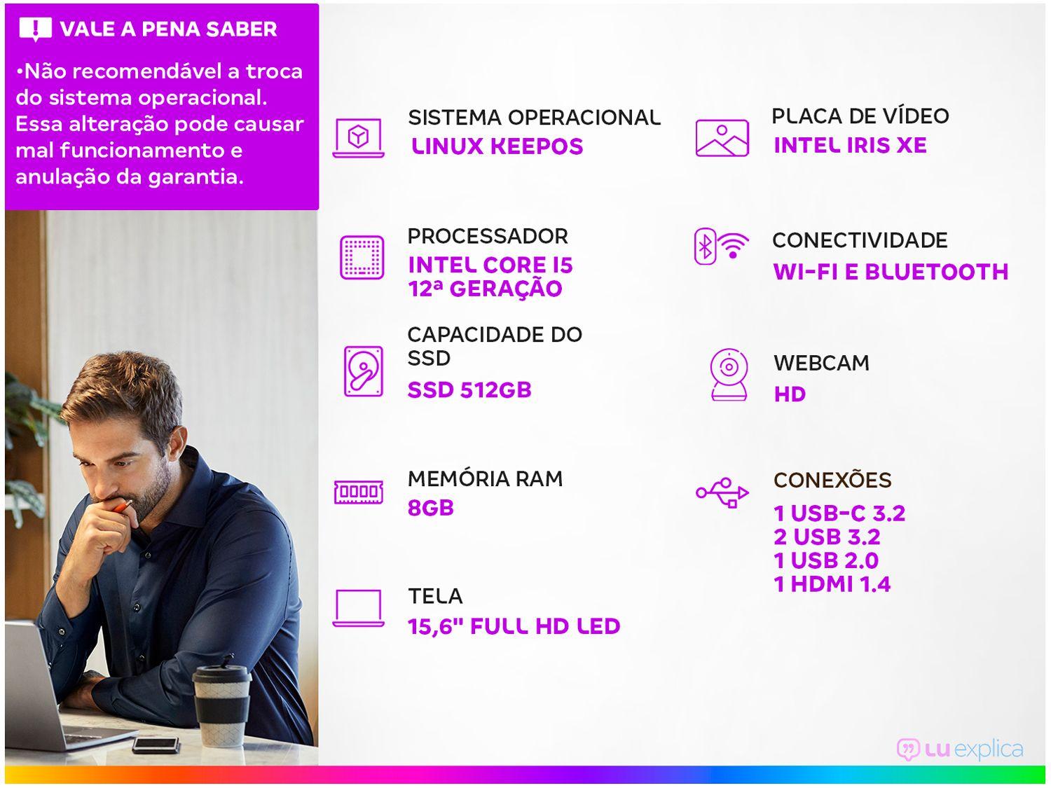 Notebook ASUS Vivobook 15 X1504ZA-NJ983 Intel Core i5 8GB RAM SSD 512GB 15,6" Full HD Linux 90NB1021-M01EJ0