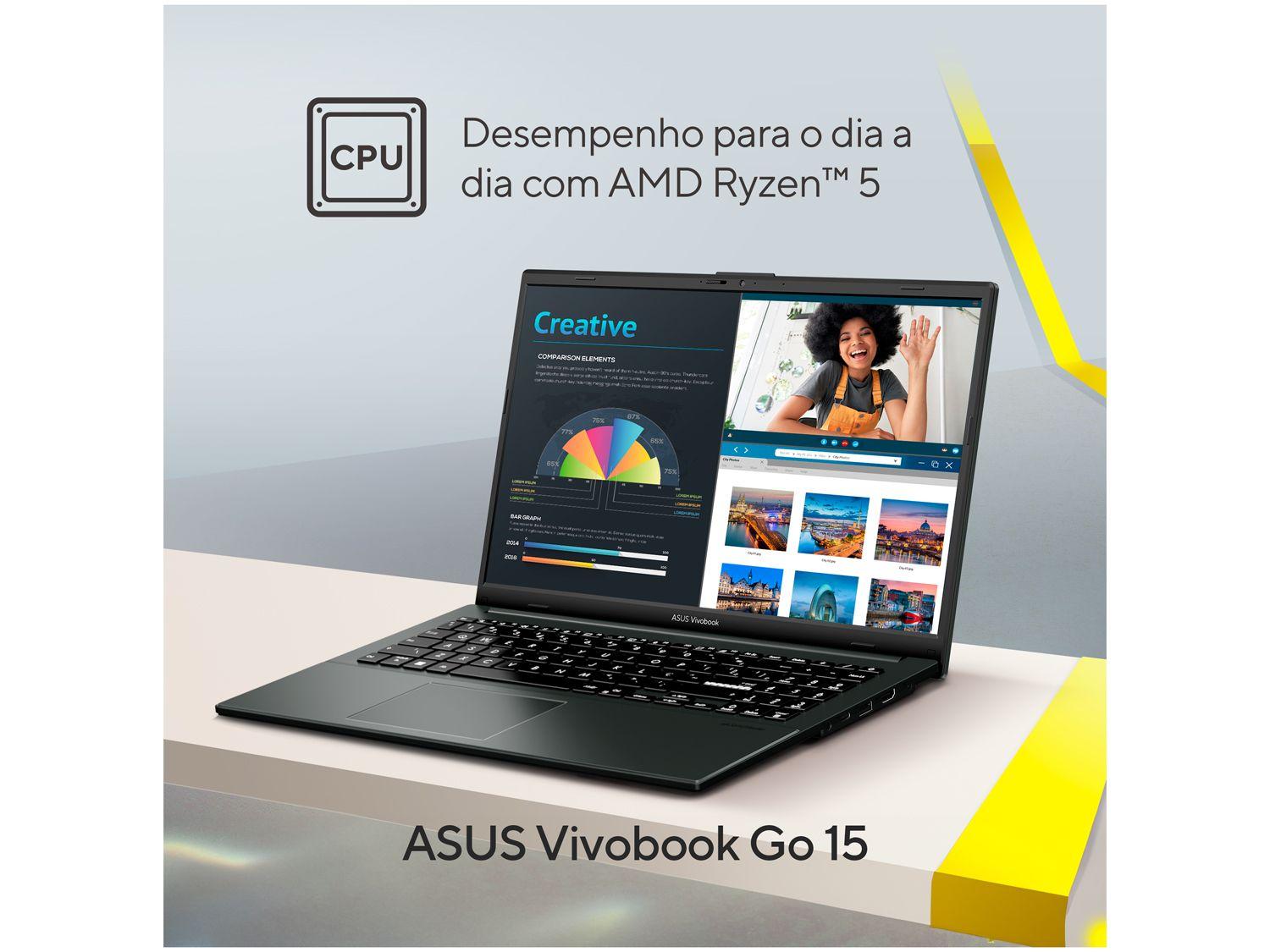Notebook ASUS Vivobook Go 15 AMD Ryzen 5 7520U 8GB RAM 512GB SSD 15,6" Full HD Windows 11 E1504FA-NJ836W