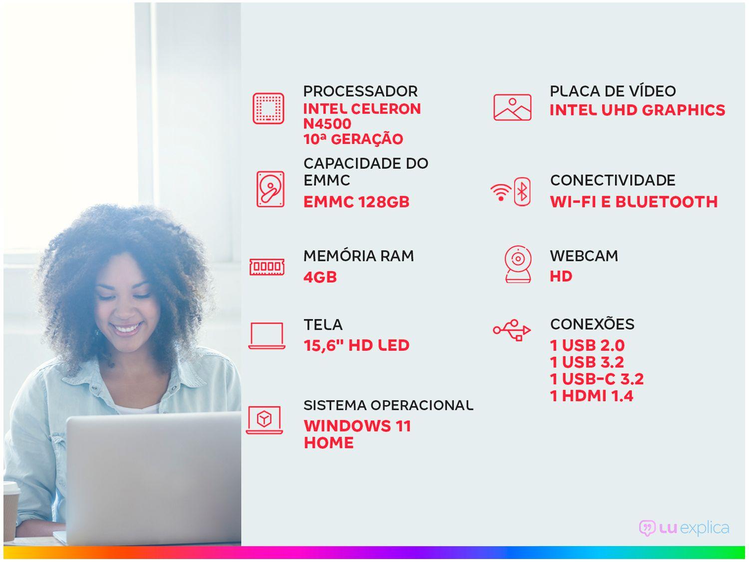 Notebook ASUS Vivobook Go 15 Intel Celeron 4GB RAM 128GB eMMC 15,6" UHD Rosa Windows 11+ Microsoft 365 Personal Office E510KA-BR833WS