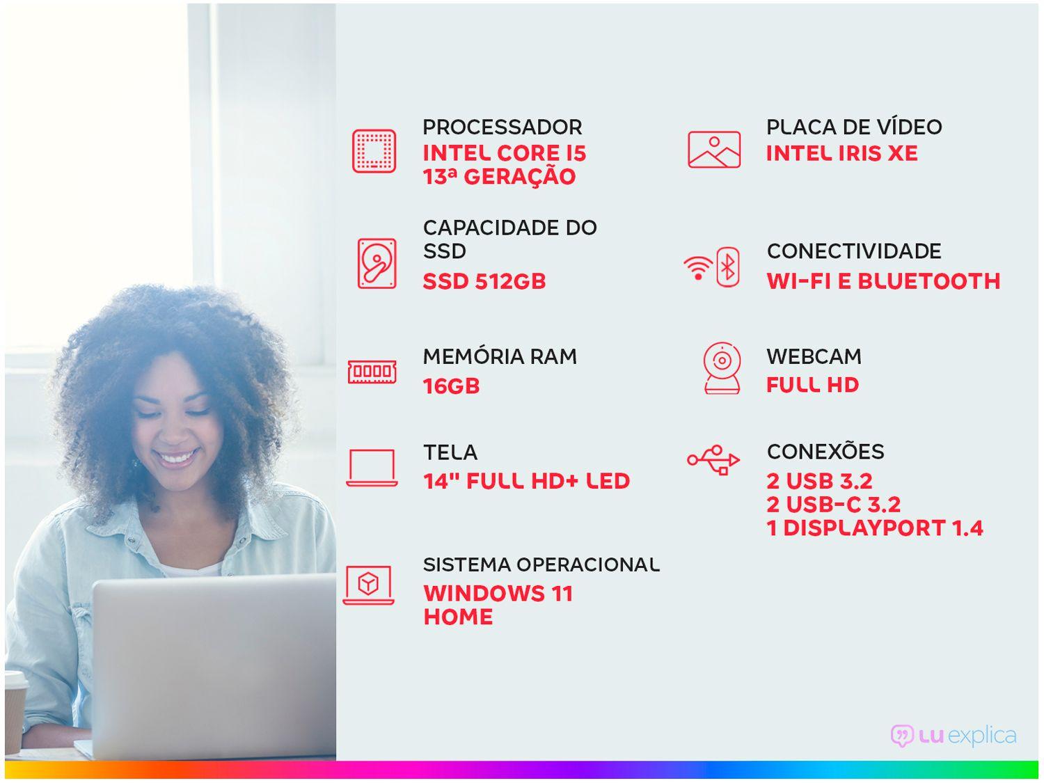 Notebook Dell Inspiron 14 2IN1-I1300-A30 Intel Core i5 16GB RAM 512GB SSD Touch Screen 14" Full HD+ Windows 11 2IN1-I1300-A30