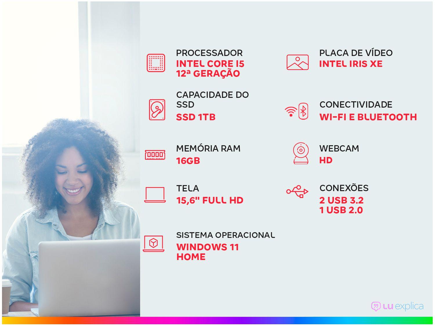 Notebook Dell Inspiron 15 I15-I120K-A35P Intel Core i5 16GB RAM SSD 1TB 15,6" Full HD Windows 11 12MB 210-BNFN