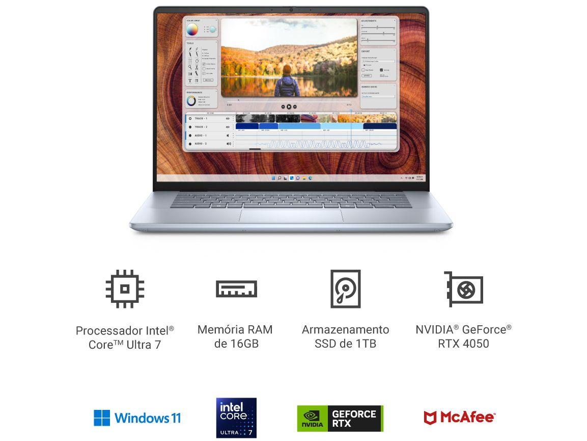 Notebook Dell Inspiron 16 Plus Intel Core Ultra 7 1TB SSD 16GB RAM 16" NVIDIA RTX 4050 6GB Windows 11 I16-U7155H-A10