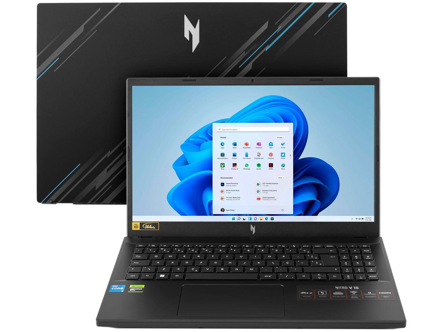 Notebook Gamer Acer Nitro Intel Core i5 8GB 512GB 15,6" 144Hz IPS RTX 2050 Windows 11 ANV15-51-58QL