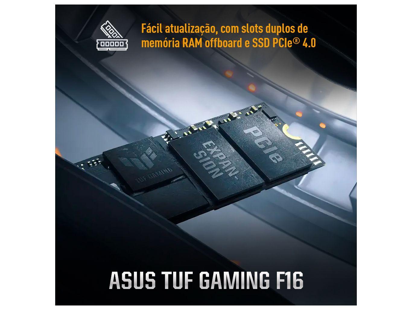 Notebook Gamer ASUS TUF Gaming F16 Intel Core i7 512GB SSD 16GB RAM 16'' Full HD+ IPS NVIDIA RTX 4050 6GB Windows 11 FX607VU-RL007W