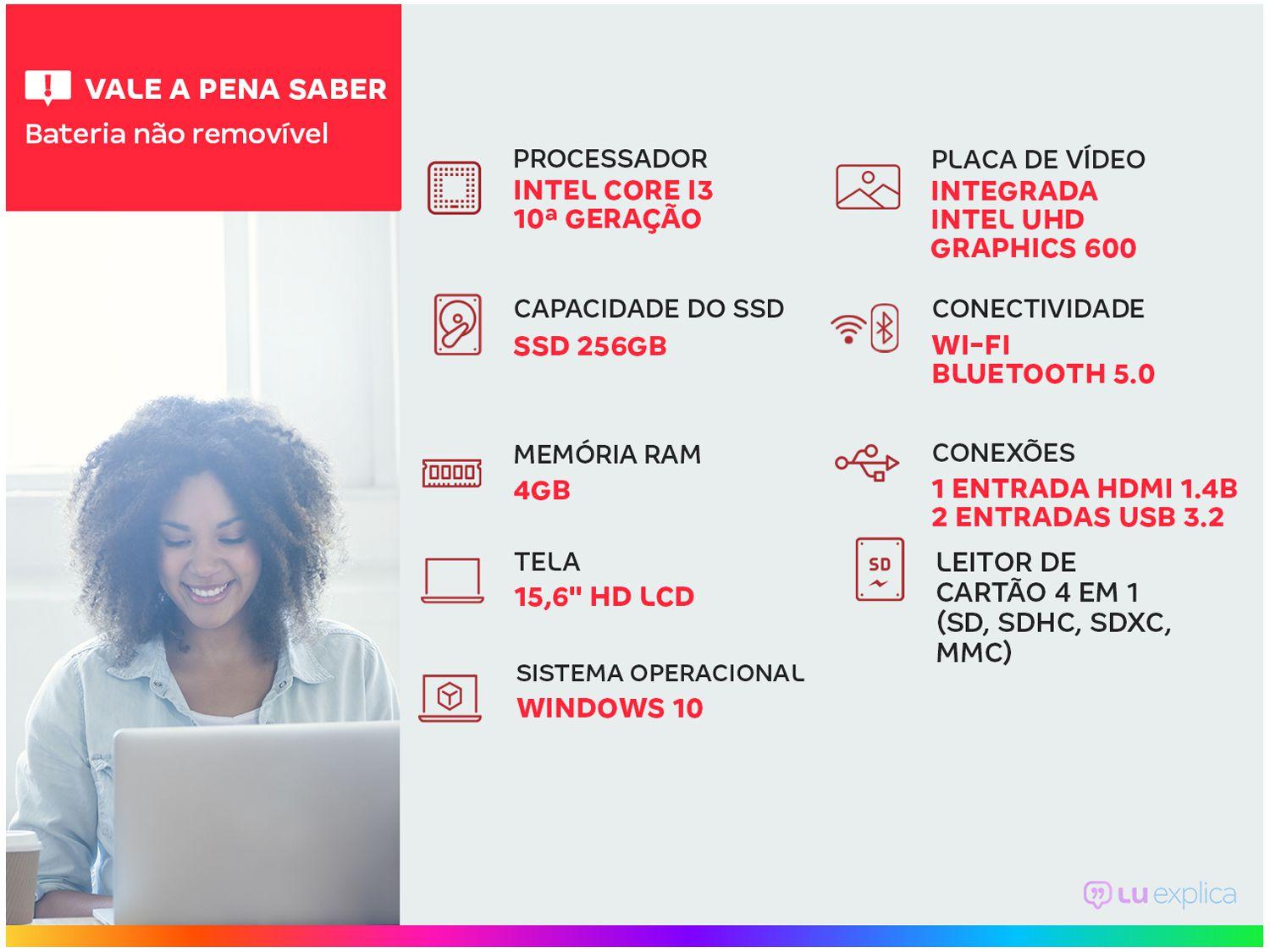 Notebook Lenovo IdeaPad3i 82BS0006BR Intel Core i3