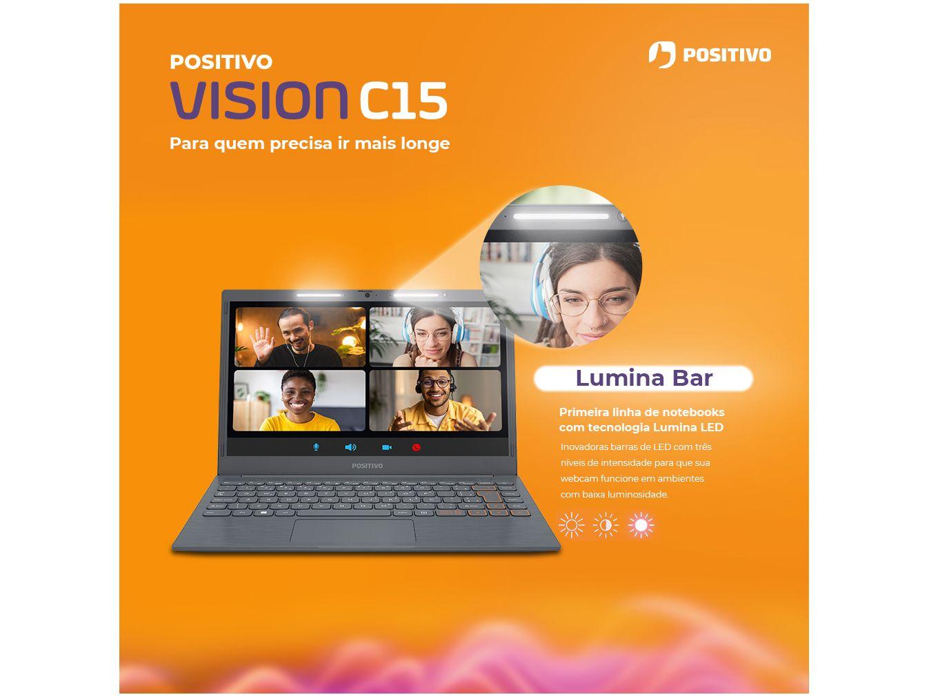 Notebook Positivo Vision C15 Intel Celeron 4GB 128GB 15,6” HD Windows 11 Microsoft 365 C4128A-15