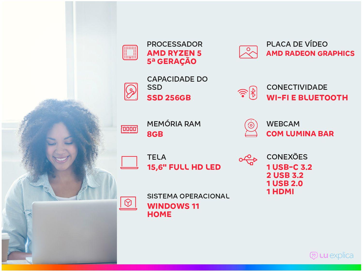 Notebook Positivo Vision R15 R58256 A-15 AMD Ryzen 5 8GB RAM SSD 256GB 15,6" Full HD Windows 11 3002880