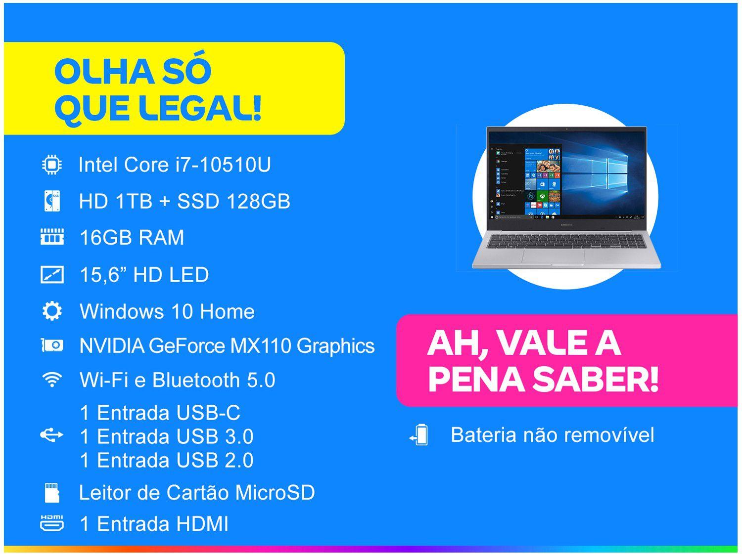 Notebook Samsung Book X55 Intel Core i7 16GB 1TB 128GB SSD 15,6