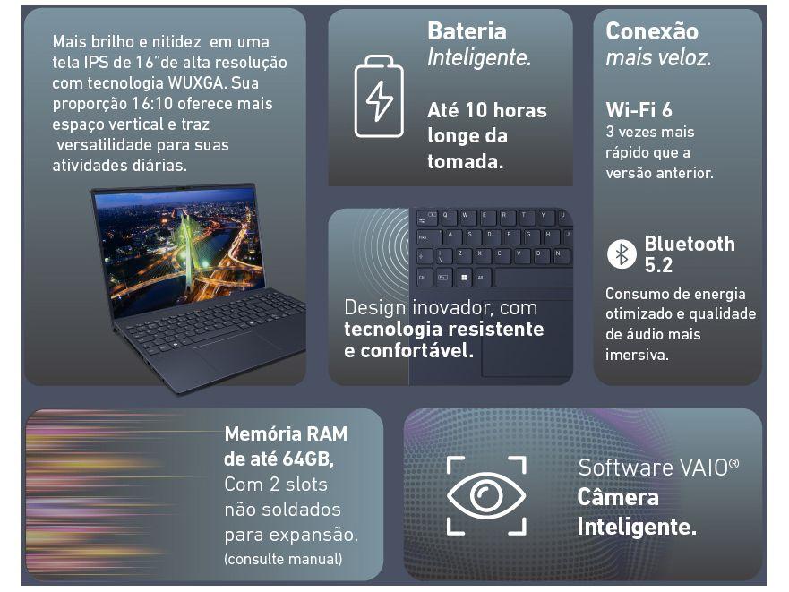 Notebook Vaio FE16 VJFE69F11X-B0711H AMD Ryzen 5 5625U 16GB RAM 512GB SSD 16" WUXGA Linux Debian 12 Widescreen 3344395
