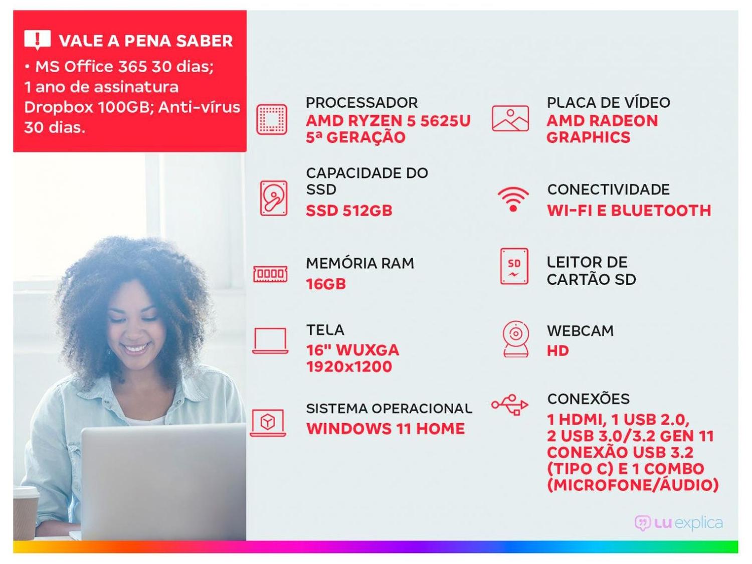 Notebook Vaio FE16 VJFE69F11X-B0721H AMD Ryzen 5 5625U 16GB 512GB SSD 16" WUXGA Windows 11 AMD Radeon Graphics 3344643