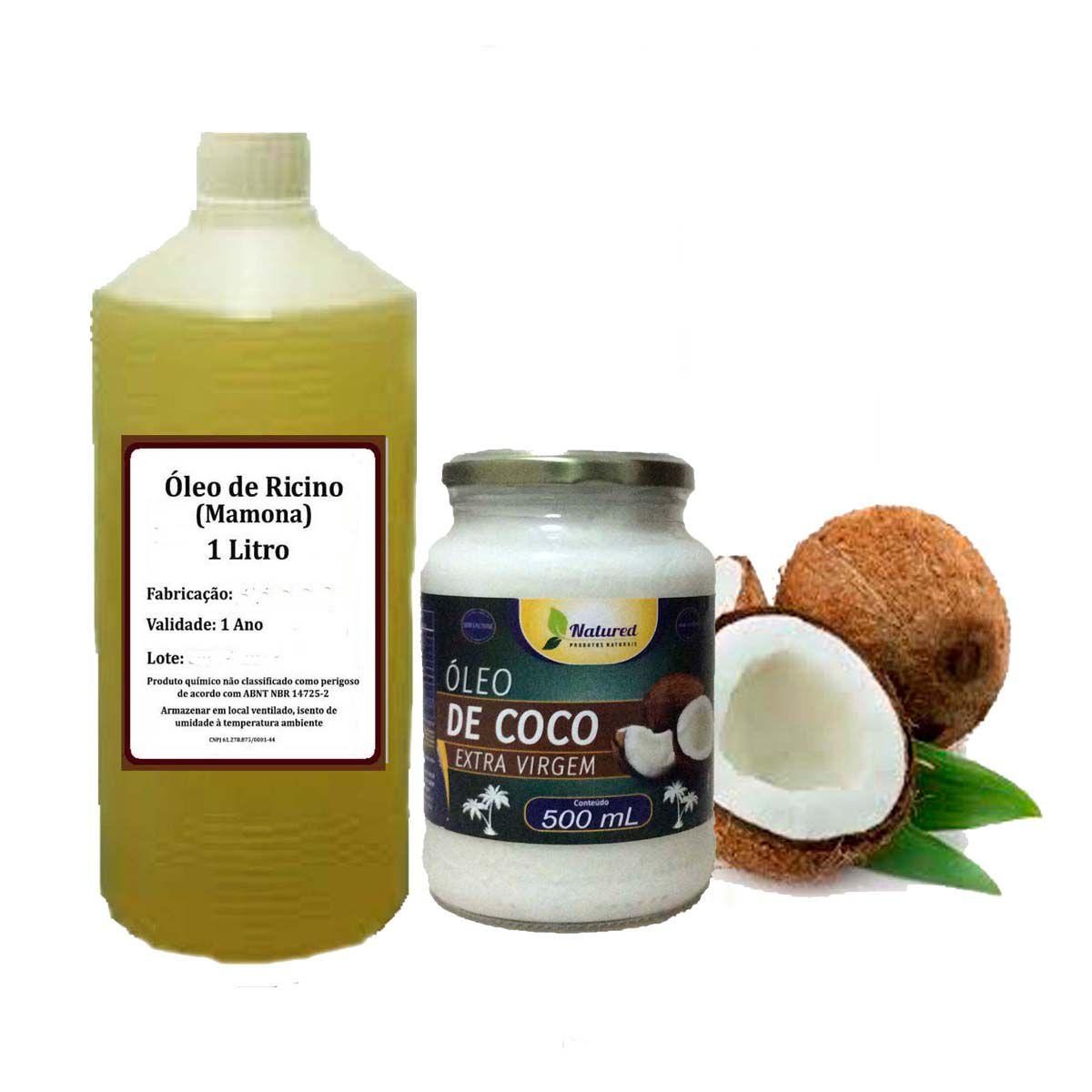 Óleo Rícino Puro 1 Lt + 1 Óleo De Coco 500ml Extra Virgem - Bella Donna