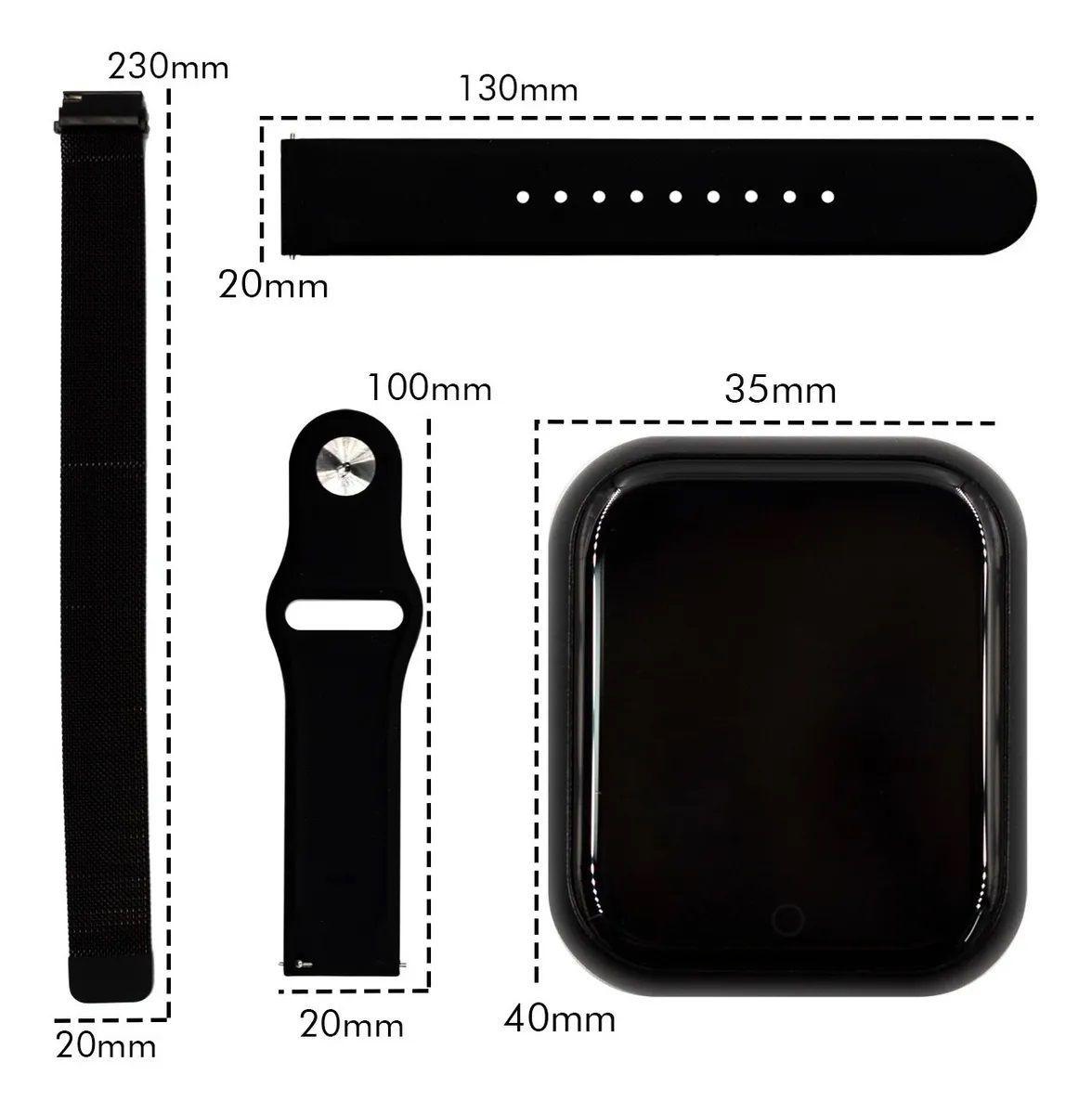 P80 Relógio SmartWatch C/ Duas Pulseiras Batimento Cardíaco Preto