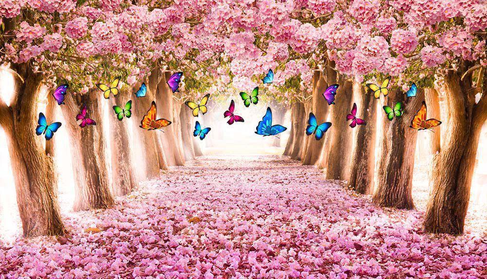 Painel de Festa em Tecido Sublimado 3d Floresta Ipê Rosa Com Borboletas -  Sublime Sonhos - Painel de Festas - Magazine Luiza