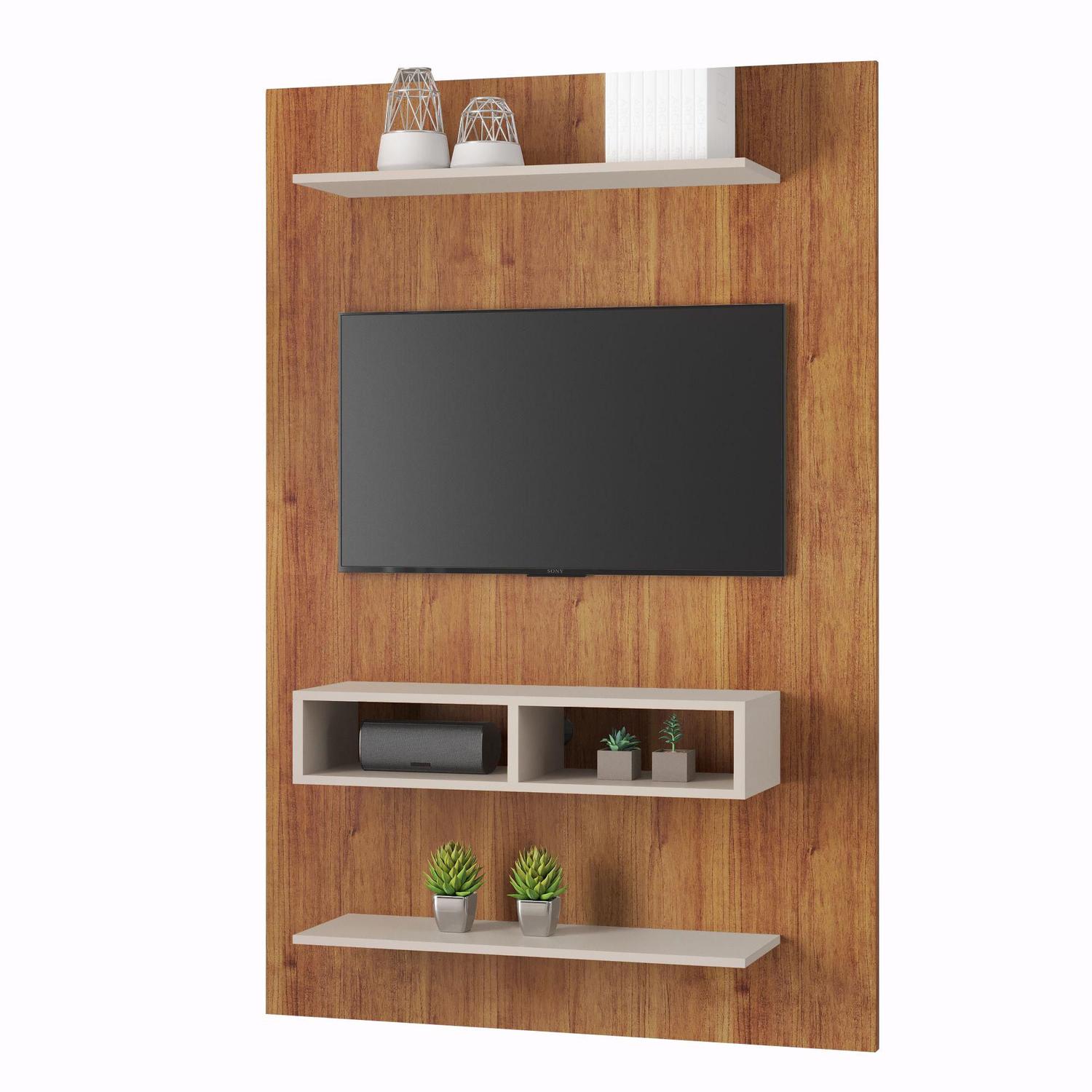 Imagem de Painel para TV Até 43 Polegadas 2 Nichos 2 Prateleiras Mel/Off White